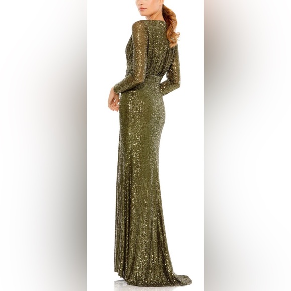 👗 NWT! Mac Duggal Olive Sequin Dress - Picture 2 of 11